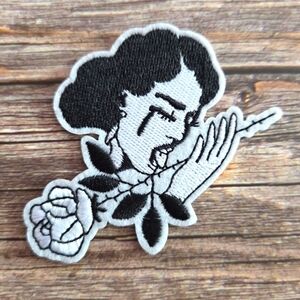 Emo Crying Lady Licking Rose Rockabilly Tattoo Style Iron On Patch